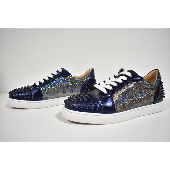 Christian Louboutin Vieira 2 Flat Spikes Blue Night Lace Up Low Top Sneaker 41 - Picture 9 of 12